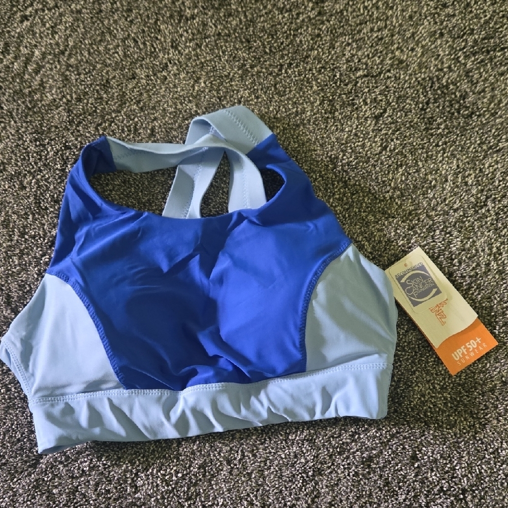Blue Racerback Bikini Top with Supportive Band